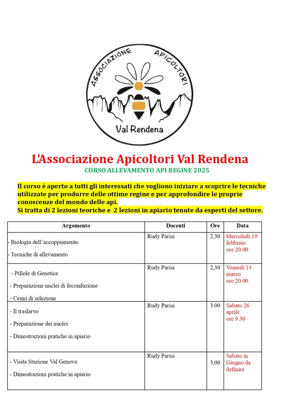 CORSO ALLEVAMENTO API REGINE 2025