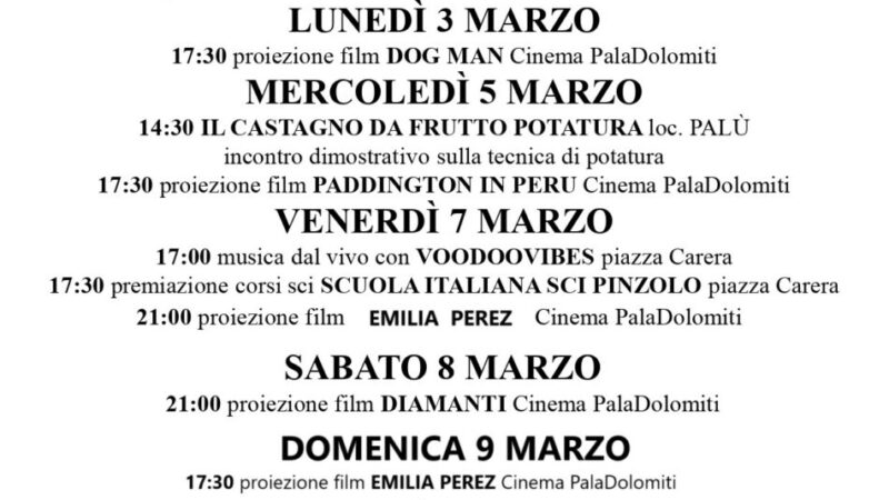 L’Inverno è Pinzolo: Programma da Venerdì 28 febbraio a Venerdì 31 marzo 2025