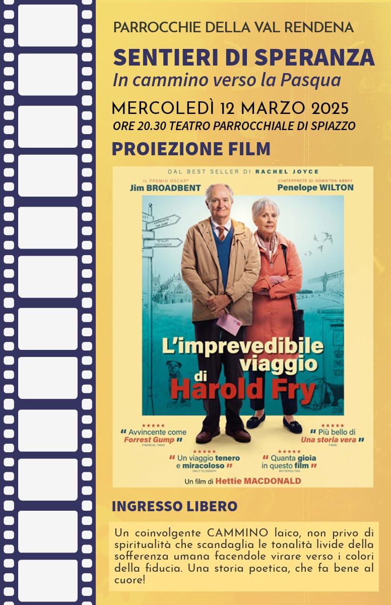Spiazzo Mercoledì 12 marzo ore 20.30 “L’imprevedibile viaggio di Harold Fry” Film con ingresso libero