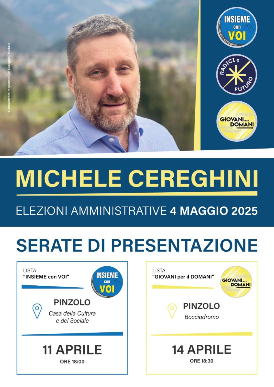 Pinzolo 11 e 14 aprile: Serate di presentazione delle liste a sostegno del candidato Sindaco Michele Cereghini