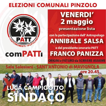 Sant’Antonio di Mavignola Venerdì 2 maggio ore 20.45: Lista comPATTi per LUCA CAMPIGOTTO SINDACO
