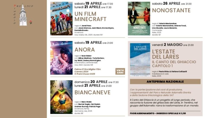 Cinema a Pinzolo: Programmazione film aprile/maggio 2025