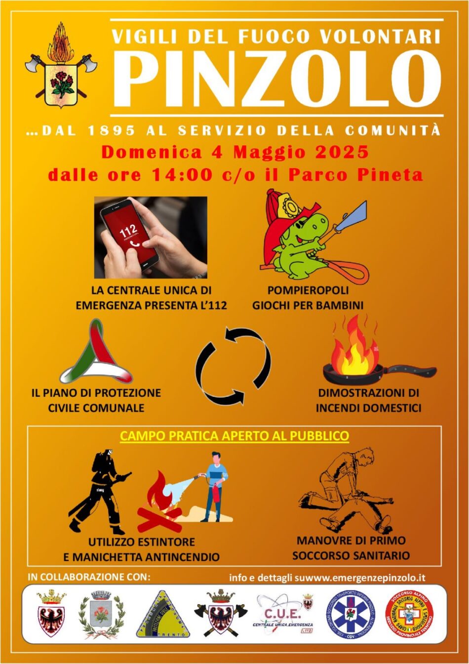 Vigili del Fuoco Volontari di Pinzolo: Domenica 4 Maggio 2025  dalle ore 14:00 c/o il Parco Pineta