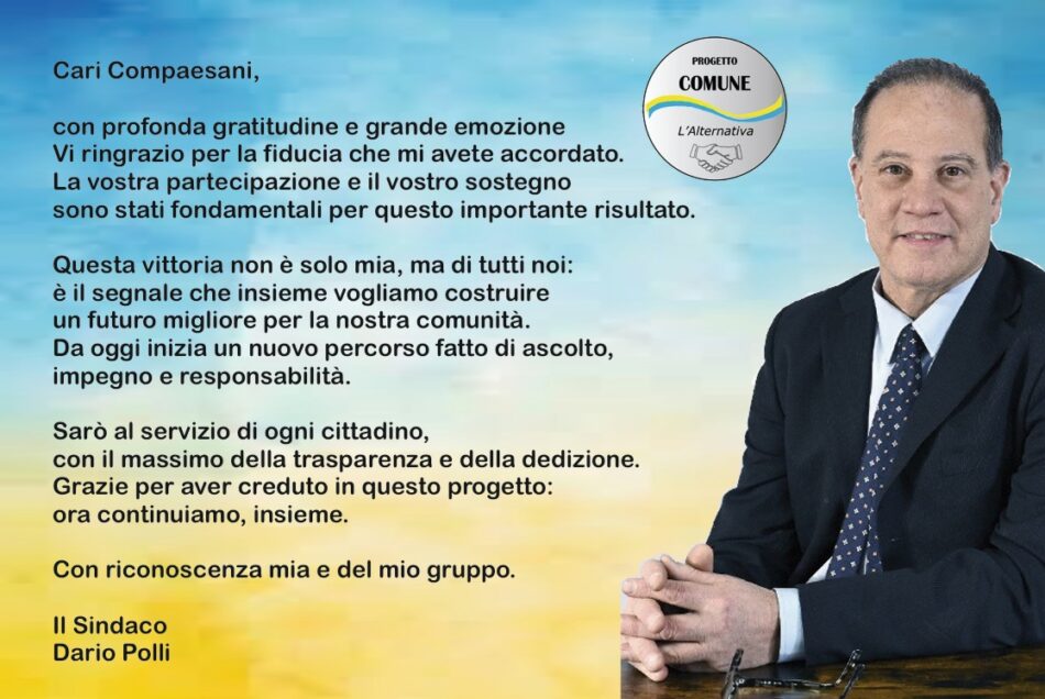 Carisolo: il Sindaco Dario Polli ringrazia i Compaesani per la fiducia