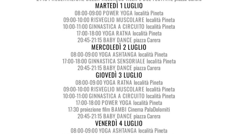 PRO LOCO PINZOLO: PROGRAMMA SETTIMANALE DA LUNEDI 30 GIUGNO A DOMENICA 6 LUGLIO 2025