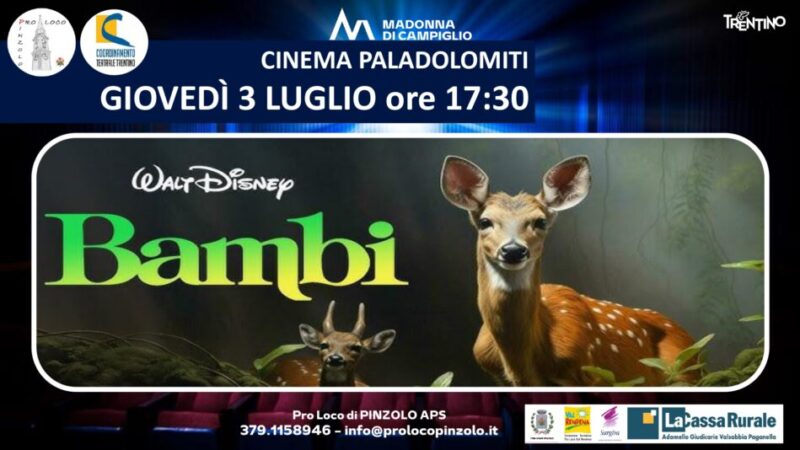 Cinema a Pinzolo: Giovedì 3 luglio ore 17.30 “Bambi” al Paladolomiti
