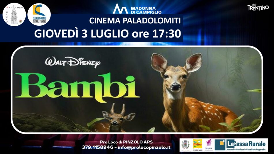 Cinema a Pinzolo: Giovedì 3 luglio ore 17.30 “Bambi” al Paladolomiti