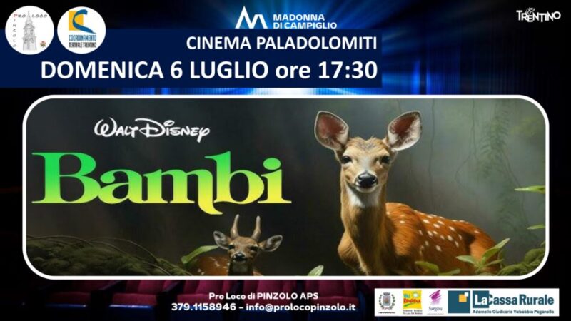 Cinema a Pinzolo: Domenica 6 luglio ore 17.30 “Bambi” al Paladolomiti