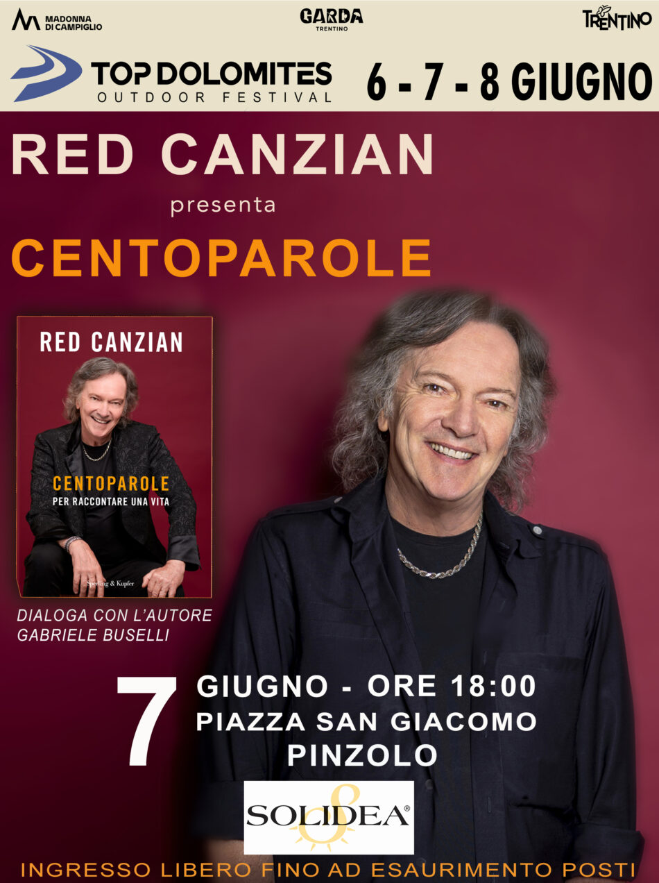 Pinzolo Sabato 7 giugno ore 18 – Presentazione del libro “Centoparole” di Red Canzian