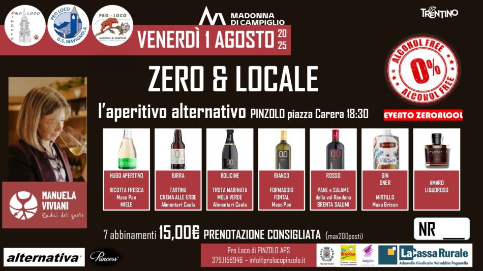 Pinzolo Venerdì 1 agosto ore 18.30 “Zero & Locale” L’aperitivo alternativo in piazza Carera