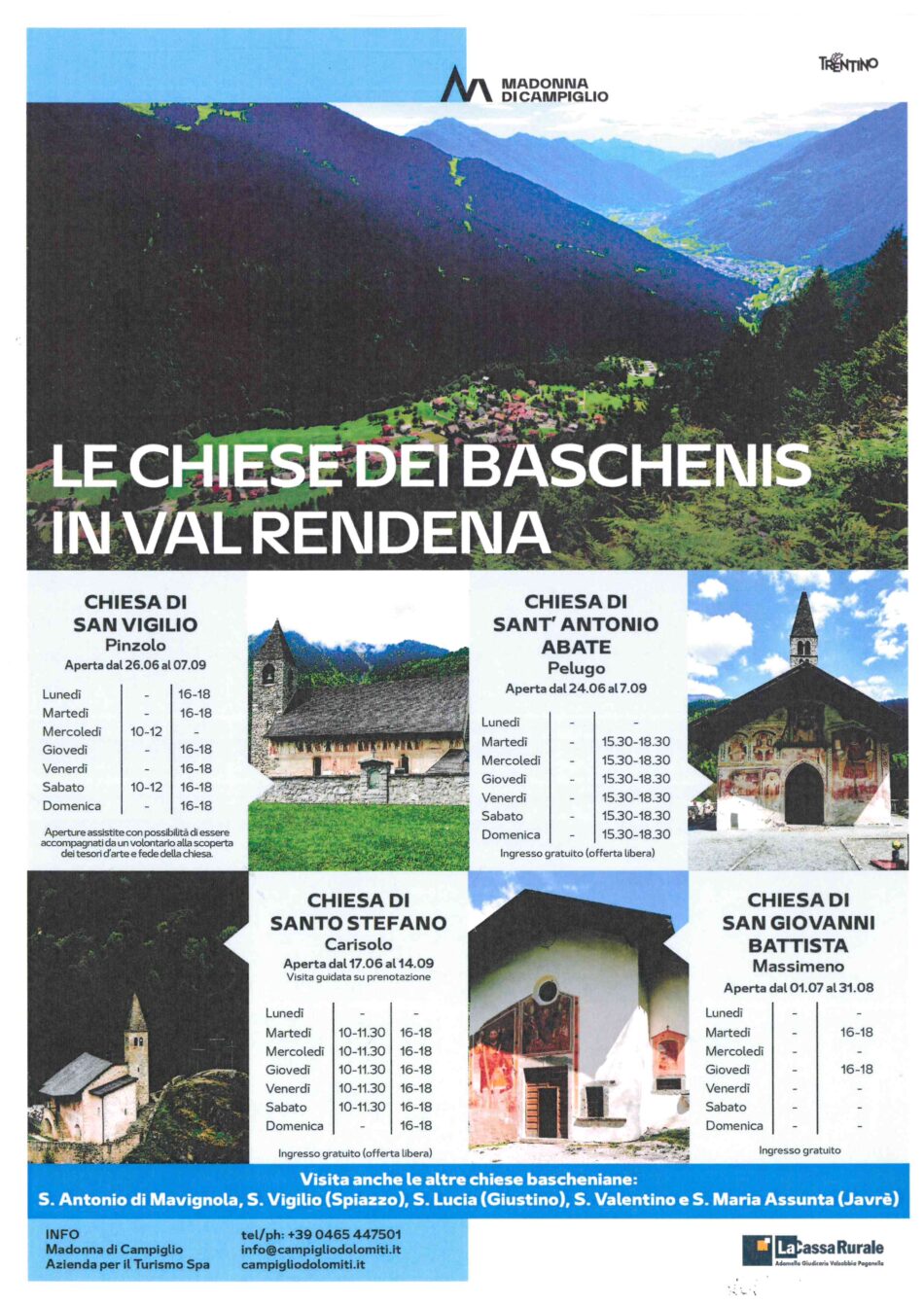 Estate 2025 – Orari di apertura delle Chiese dei Baschenis in Val Rendena