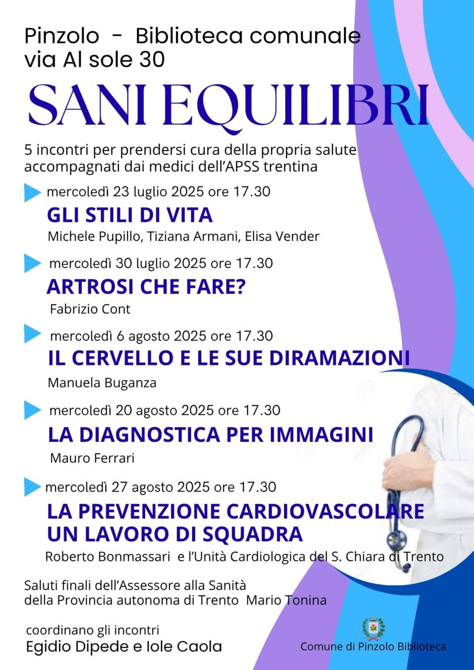 Pinzolo – Biblioteca Comunale “Sani equilibri” 5 incontri per prendersi cura della propria salute