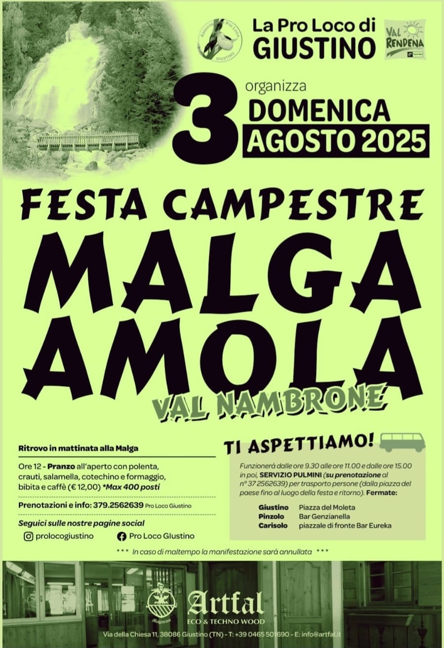 Domenica 3 agosto “FESTA CAMPESTRE MALGA AMOLA”