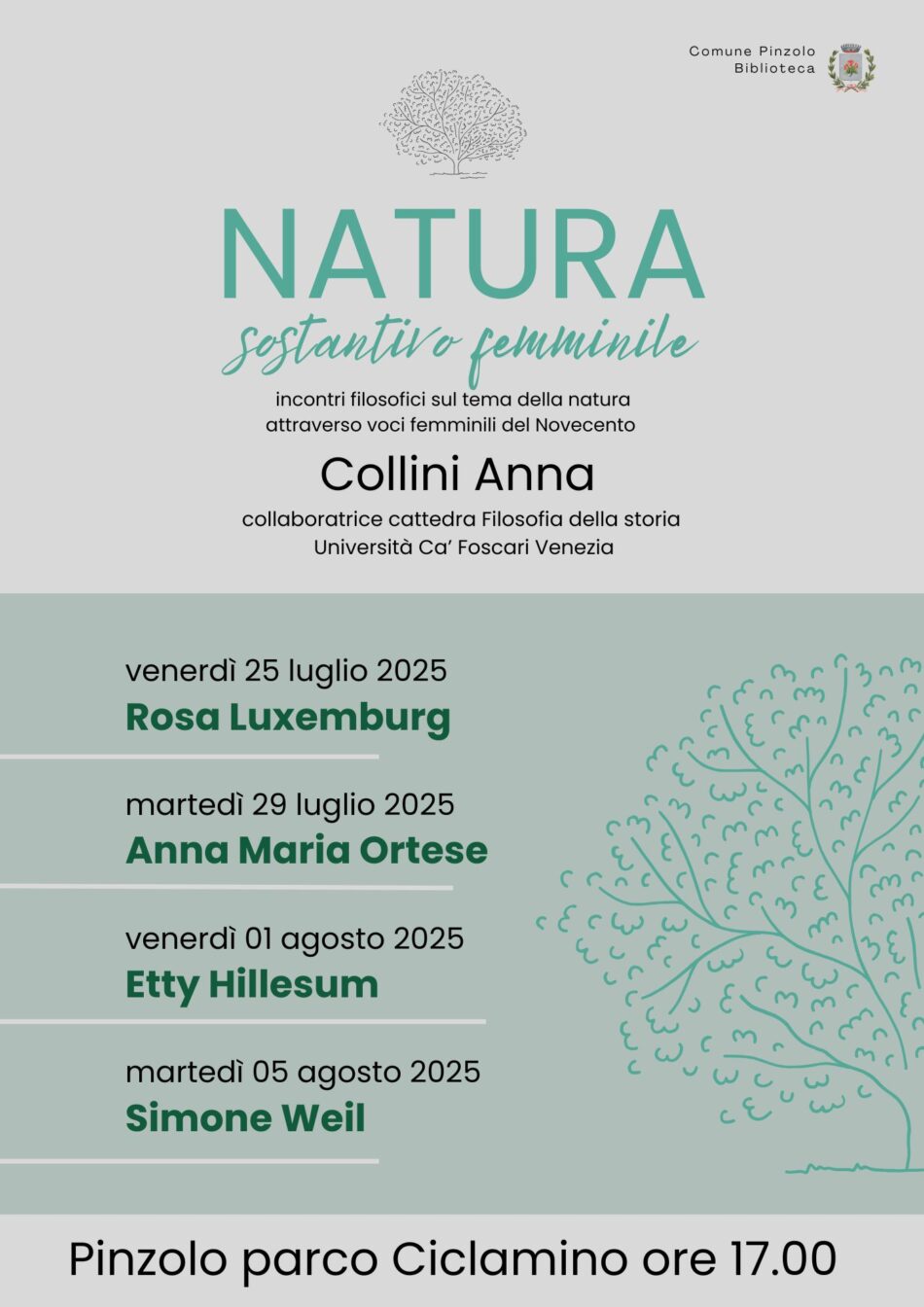 Biblioteca Pinzolo Parco Ciclamino: “Natura Sostantivo femminile” Incontri filosofici sul tema natura con Anna Collini