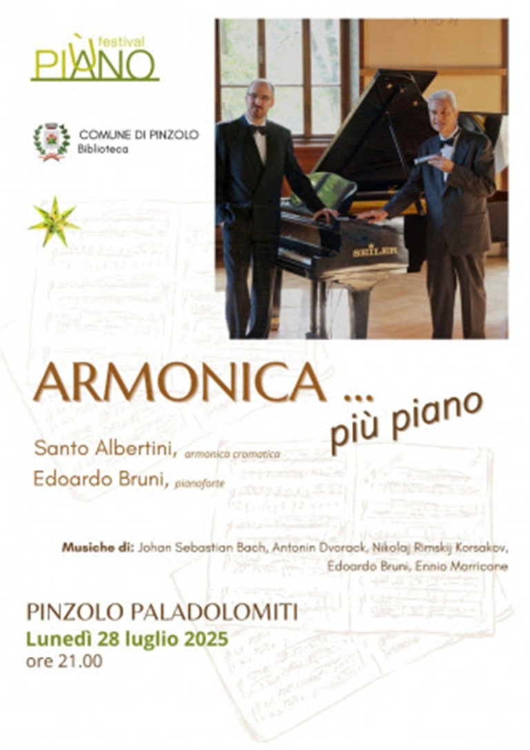 Lunedì 28 luglio ore 21 “Armonica più piano” al PalaDolomiti