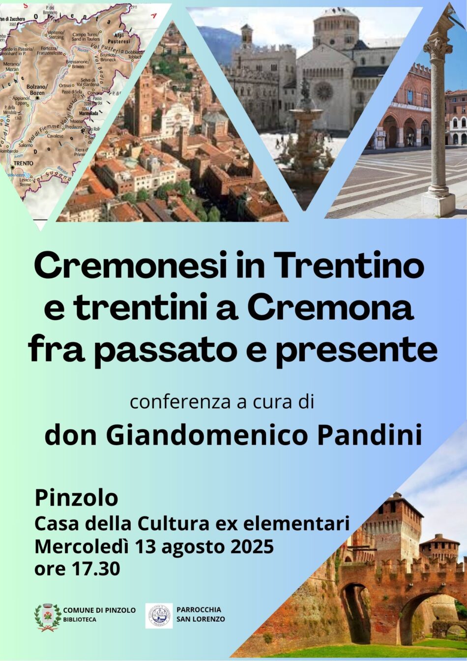 Pinzolo Mercoledì 13 agosto ore 17,30 “Cremonesi in Trentino e trentini a Cremona fra passato e presente”