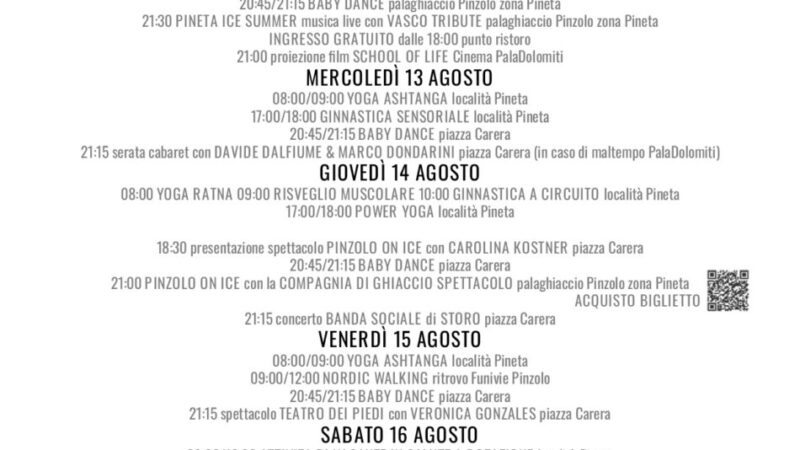 Pro Loco Pinzolo: Programma Settimanale da lunedì 11 a domenica 17 agosto 2025