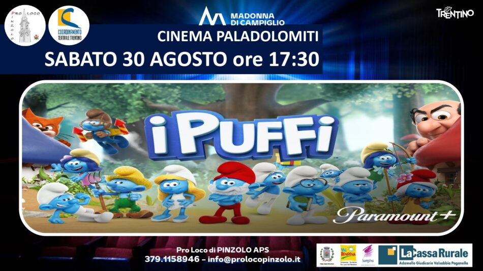 Cinema a Pinzolo Sabato 30 agosto ore 17.30 “I Puffi” al Paladolomiti