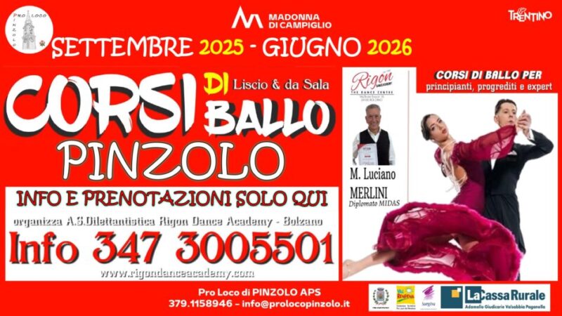 Pinzolo settembre 2025 – giugno 2026 “CORSI DI BALLO” Liscio e da sala