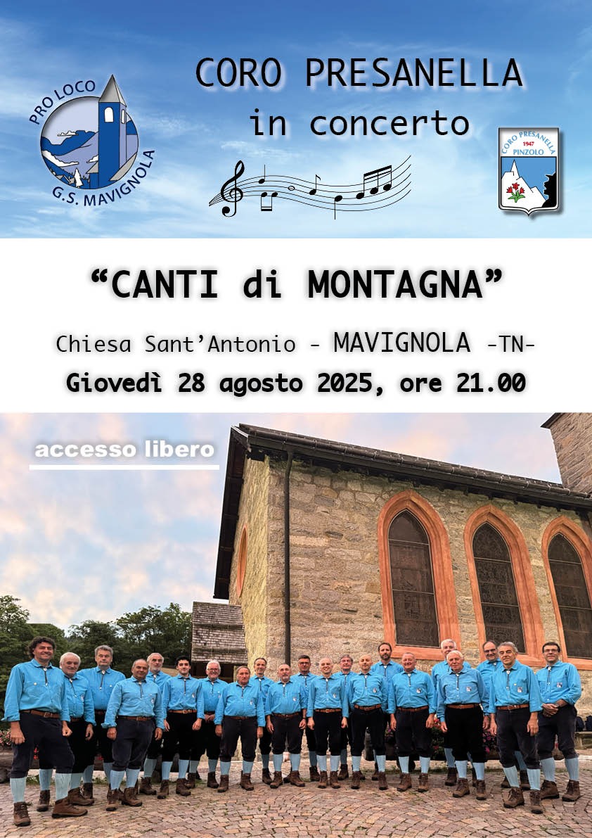 Mavignola Chiesa Sant’Antonio Giovedì 28 agosto ore 21 “CANTI DI MONTAGNA” con il Coro Presanella