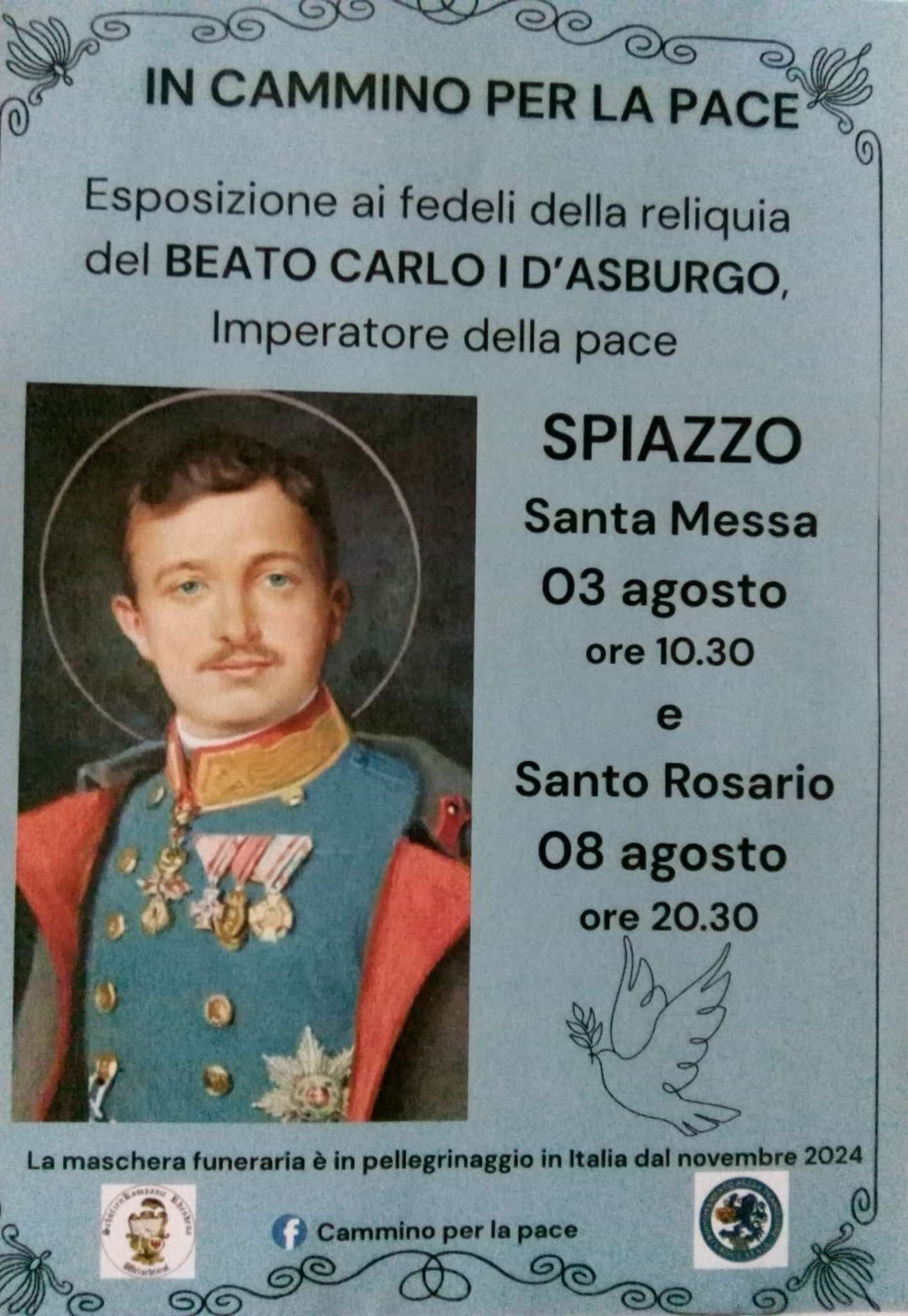 Spiazzo “IN CAMMINO PER LA PACE” Esposizione ai fedeli della reliquia del BEATO CARLO I D’ASBURGO