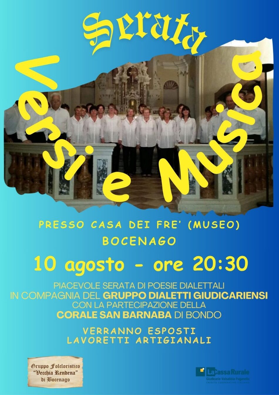 Bocenago 10 agosto ore 20.30 SERATA Versi e Musica