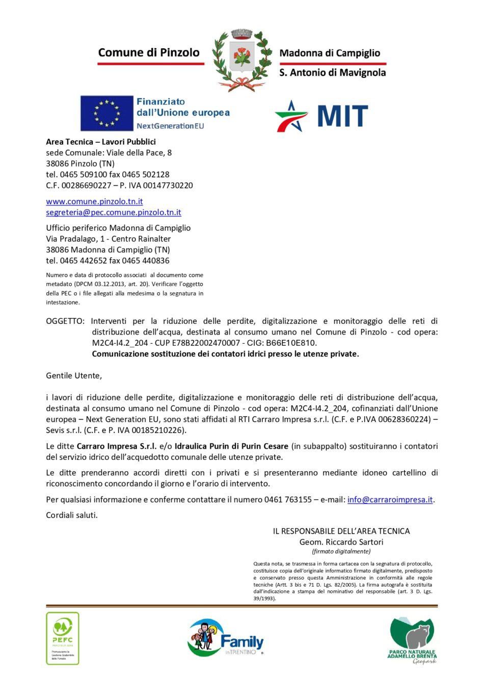 Comune di Pinzolo: Avviso Sostituzione contatori