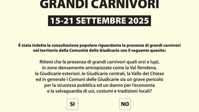 Comune di Massimeno: “CONSULTAZIONE POPOLARE – GRANDI CARNIVORI” 15–21 settembre 2025