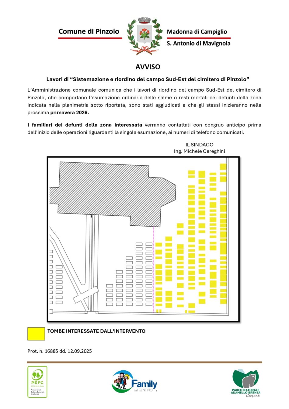 Lavori di “Sistemazione e riordino del campo Sud-Est del cimitero di Pinzolo”