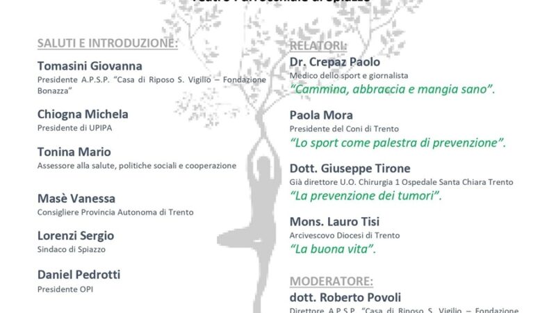Convegno a Spiazzo sui corretti stili di vita martedì 30 settembre ore 20