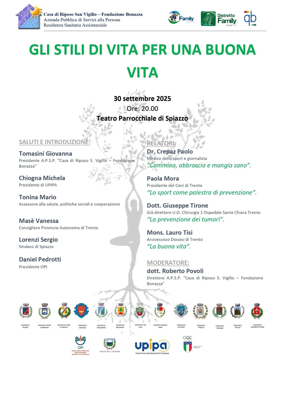 Convegno a Spiazzo sui corretti stili di vita martedì 30 settembre ore 20