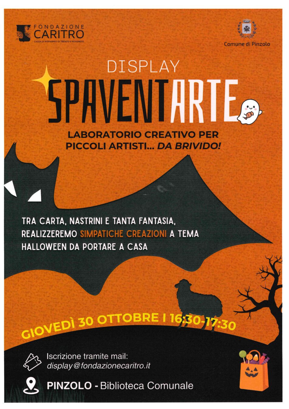 Pinzolo Biblioteca Comunale Giovedì 30 ottobre “DIPLAY SPAVENTARTE” Laboratorio creativo per piccoli artisti… da brivido”