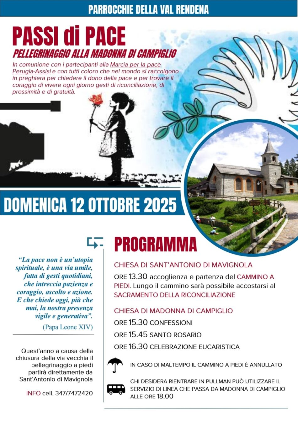 Domenica 12 ottobre “PASSI DI PACE” Pellegrinaggio alla Madonna di Campiglio”