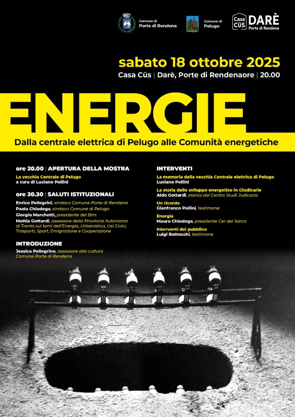 Darè Casa Cüs Sabato 18 ottobre “Energie” – Dalla centrale elettrica di Pelugo alle Comunità energetiche