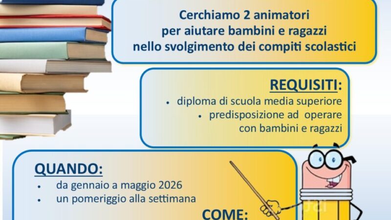 Comune- Biblioteca di Pinzolo: “CERCHIAMO 2 ANIMATORI COMPITI PER AIUTARE BAMBINI E RAGAZZI”
