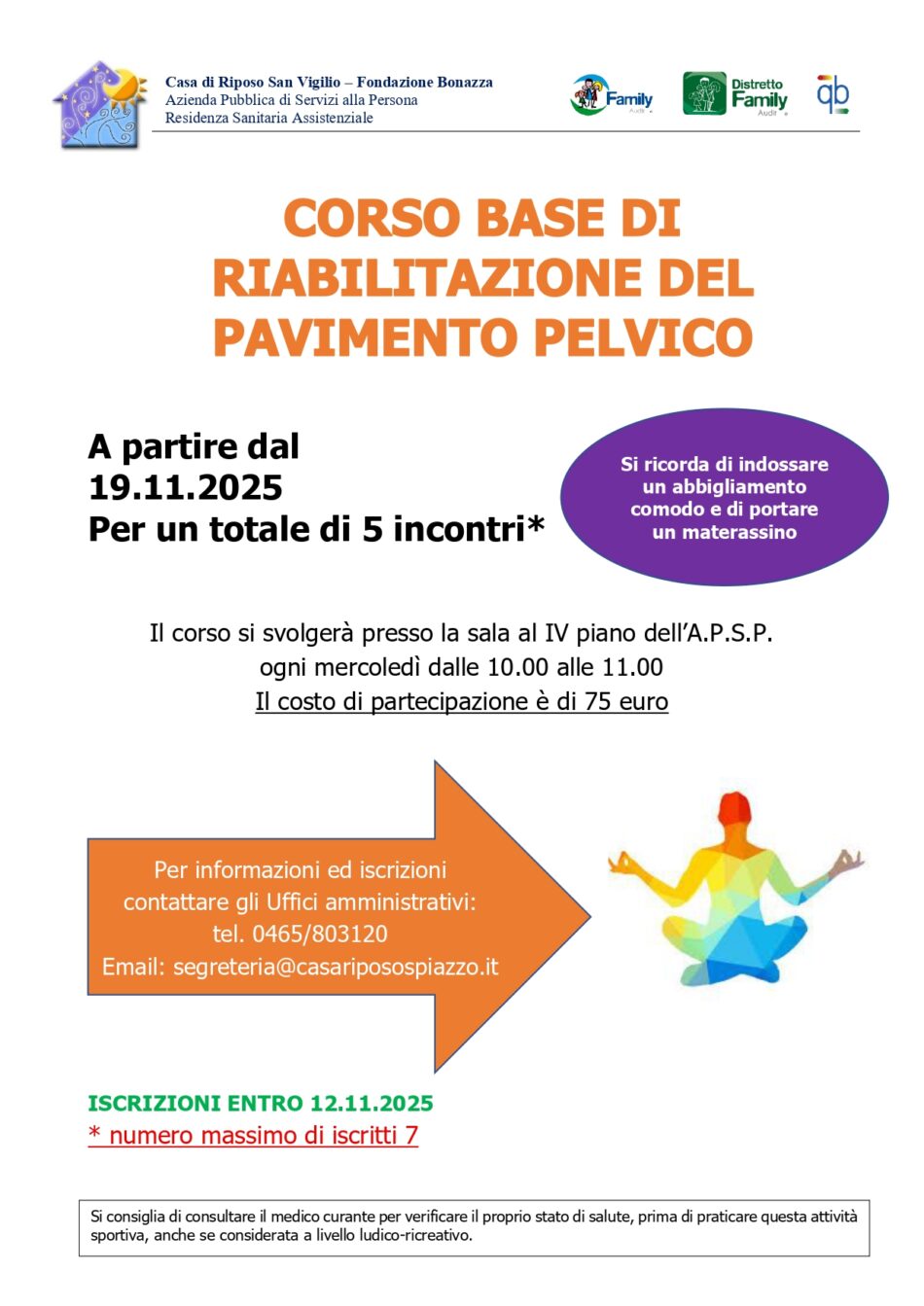 Spiazzo: PARTE IL CORSO AUTUNNALE DI RIABILITAZIONE PAVIMENTO PELVICO