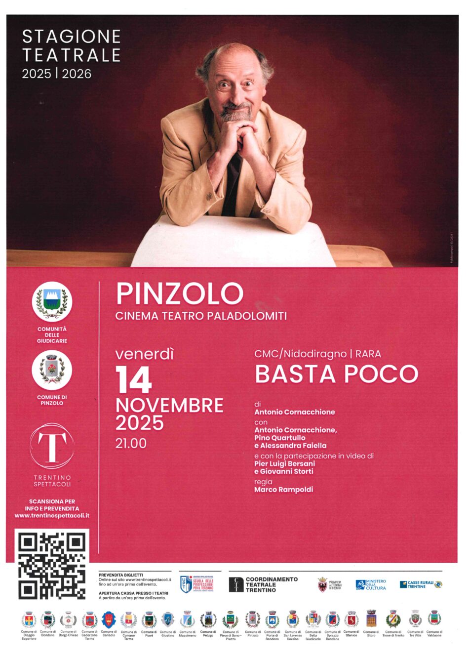 Il grande teatro al Paladolomiti: “BASTA POCO” ironia e riflessione con Cornacchione, Quartullo e Faiella