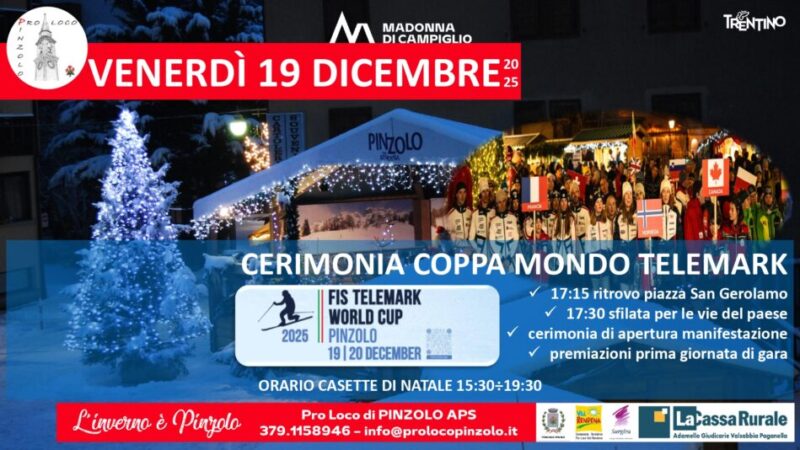 Pinzolo Venerdì 19 e Sabato 20 dicembre: Coppa del Mondo di Telemark in piazza Carera e al Doss del Sabion