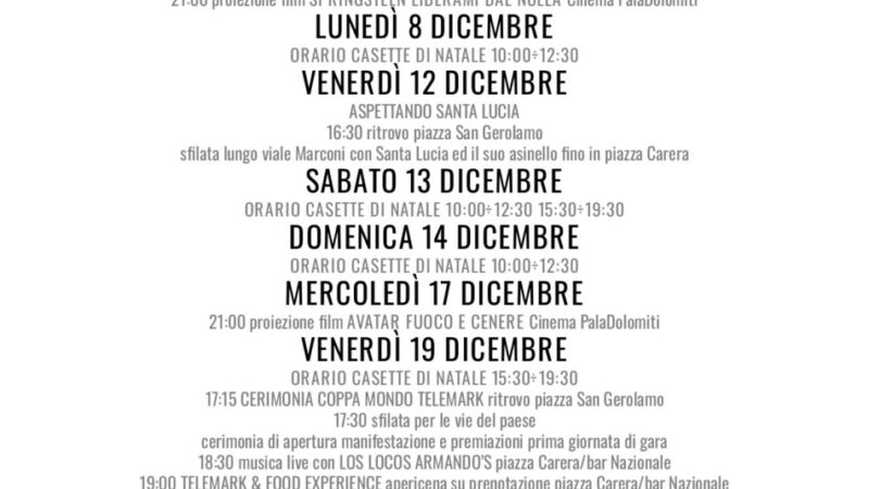 L’inverno è Pinzolo: Programmazione Pro Loco Pinzolo dal 6 al 21 dicembre 2025