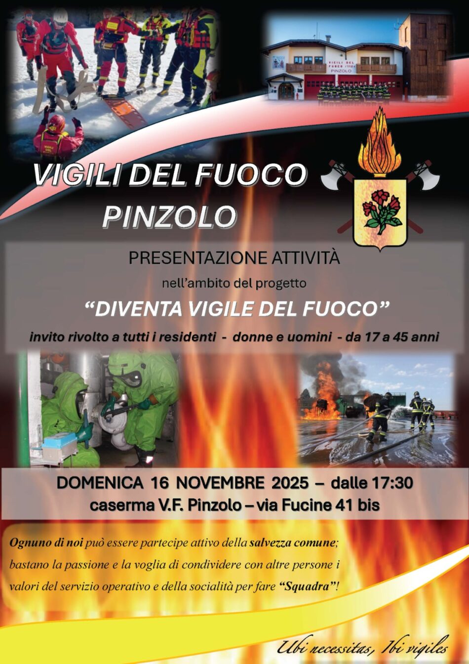 Pinzolo Domenica 16 novembre ore 17.30 “Diventa Vigile del Fuoco”