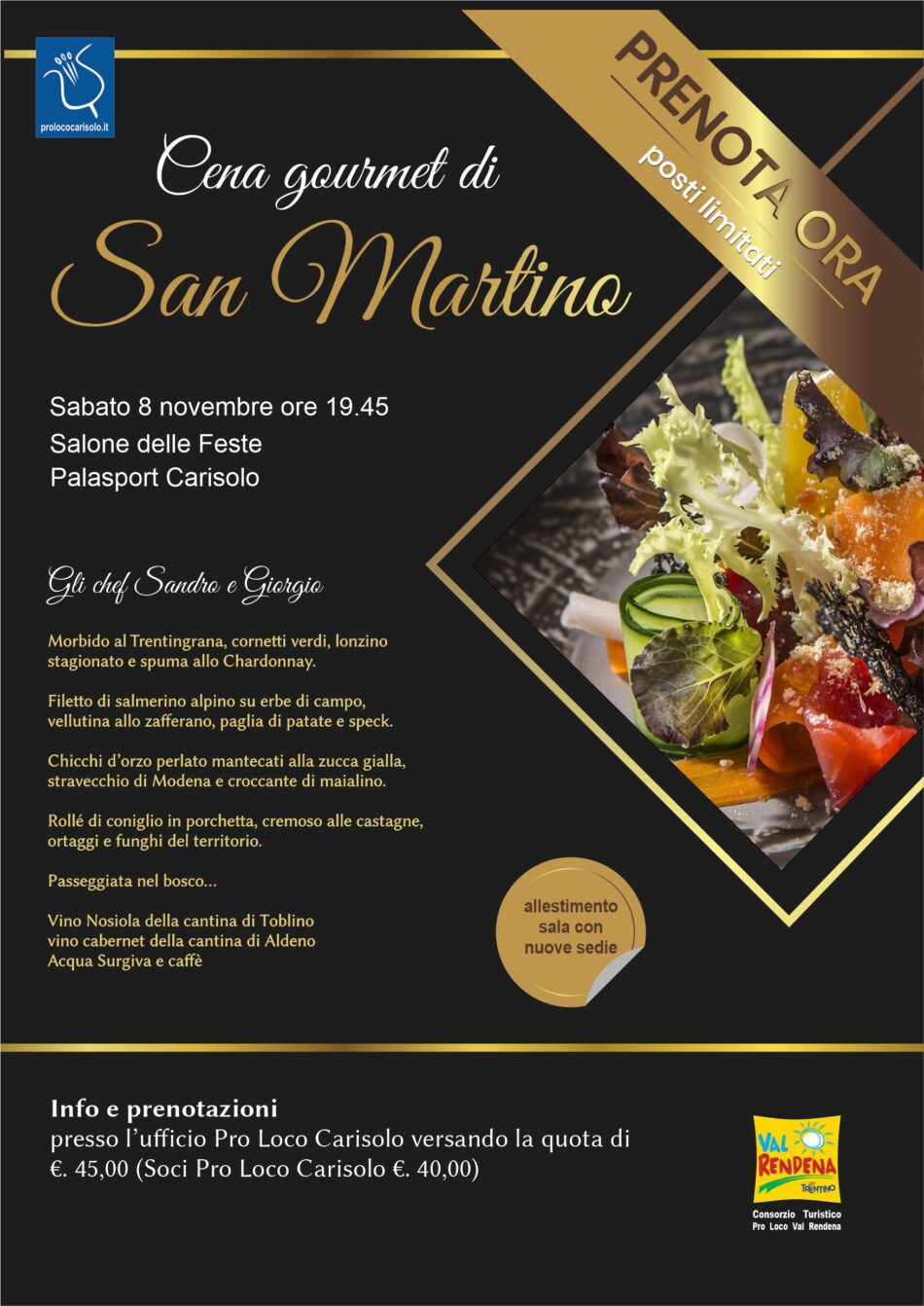 Carisolo 8 novembre: Cena gourmet  di San Martino