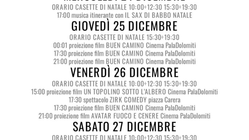 L’inverno è Pinzolo: Programmazione Pro Loco Pinzolo dal 22 al 28 dicembre 2025