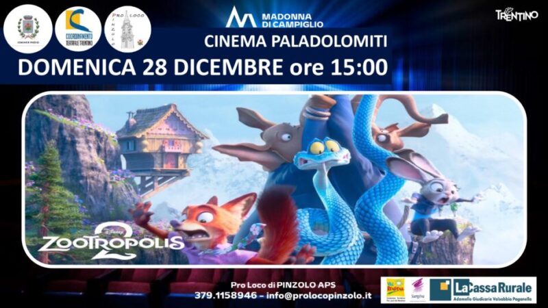 Cinema a Pinzolo: Domenica 28 dicembre ore 15 “Zootropolis 2”