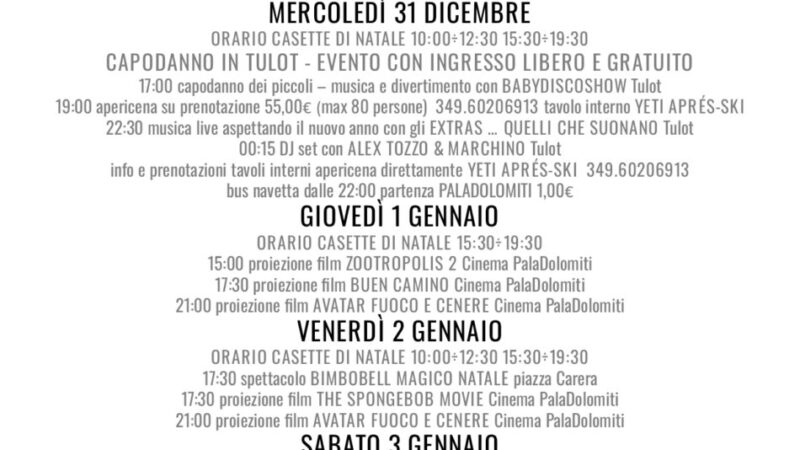 L’inverno è Pinzolo: Programmazione Pro Loco Pinzolo dal 29 dicembre al 4 gennaio 2026