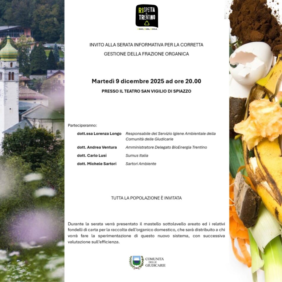 Spiazzo Teatro San Vigilio Martedì 9 dicembre – Serata informativa per la corretta gestione della frazione organica