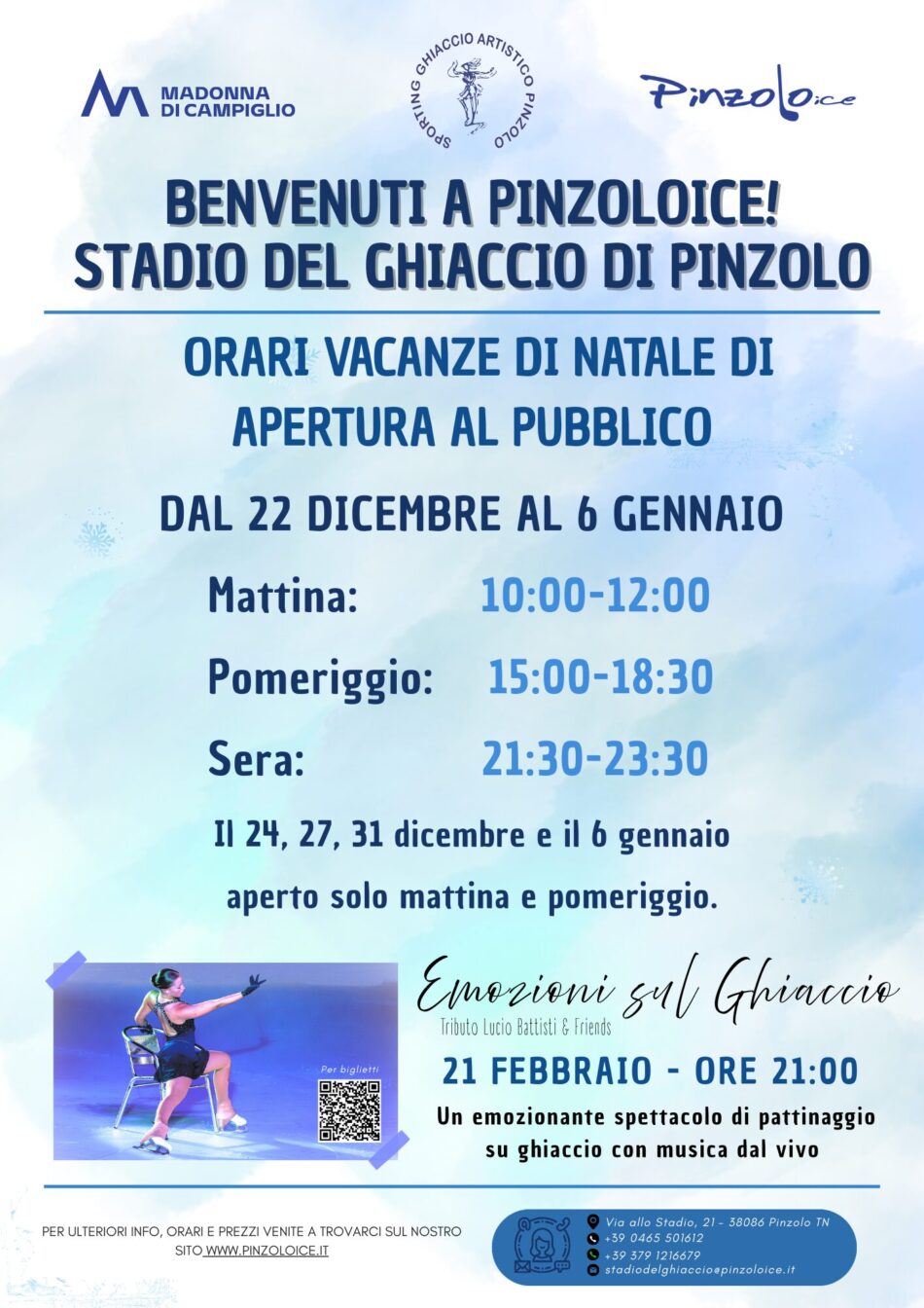 Stadio del Ghiaccio di Pinzolo: Orari di apertura Natale 2025/26