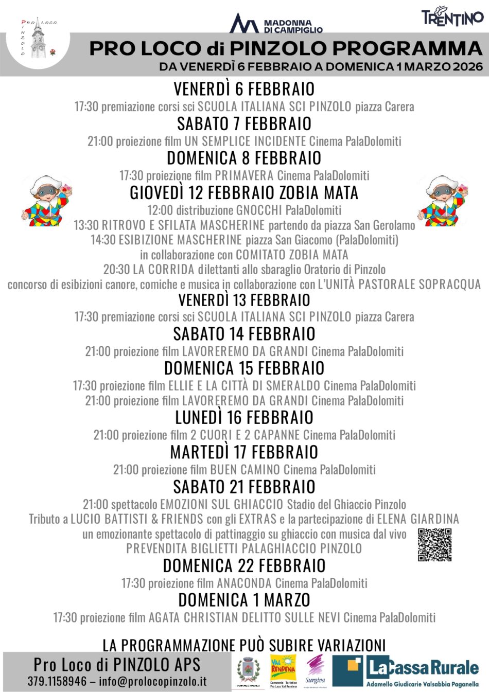 L’inverno è Pinzolo: Programma dal 6 febbraio al 1° marzo 2026