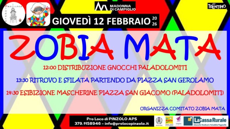 Giovedì 12 febbraio “Zobia Mata” Carnevale a Pinzolo