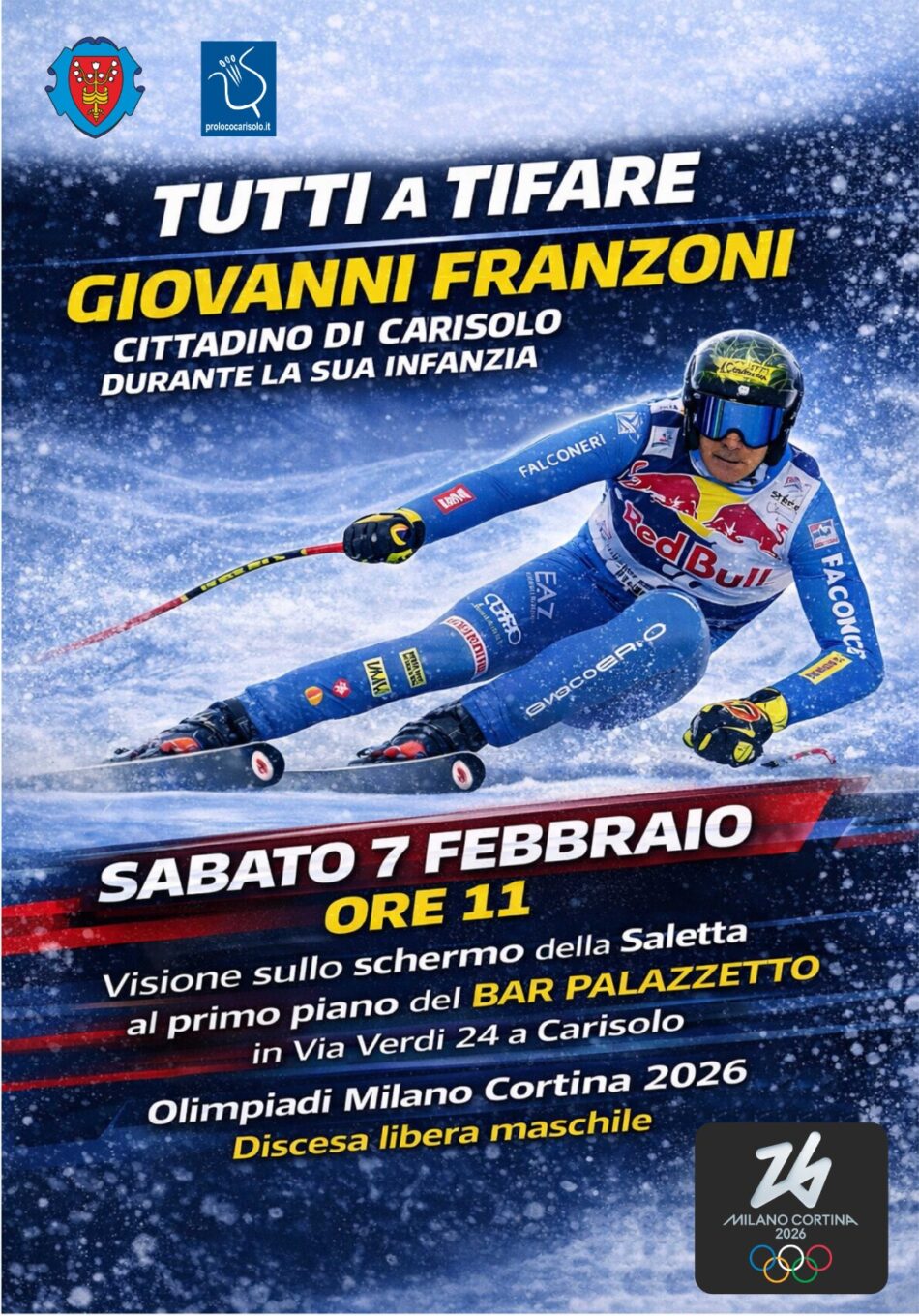 Carisolo Sabato 7 febbraio ore 11: Tutti a tifare GIOVANNI FRANZONI in gara alle Olimpiadi