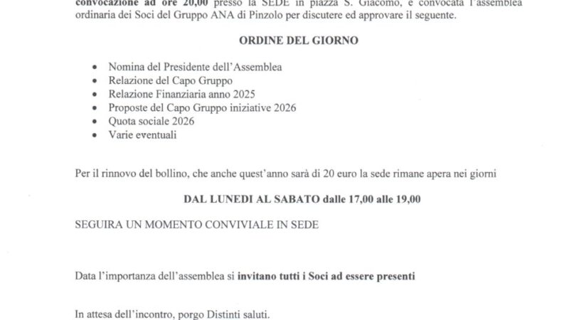 Gruppo Alpini Pinzolo – Convocazione Assemblea Ordinaria